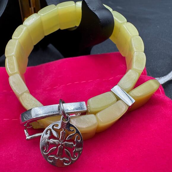 Rustic Cuff Buckle Bracelet Green with Silver Buckle, Stretchy, Bag Included - Picture 2 of 8